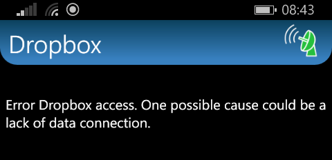 Error Dropbox Access - lack of data Connection