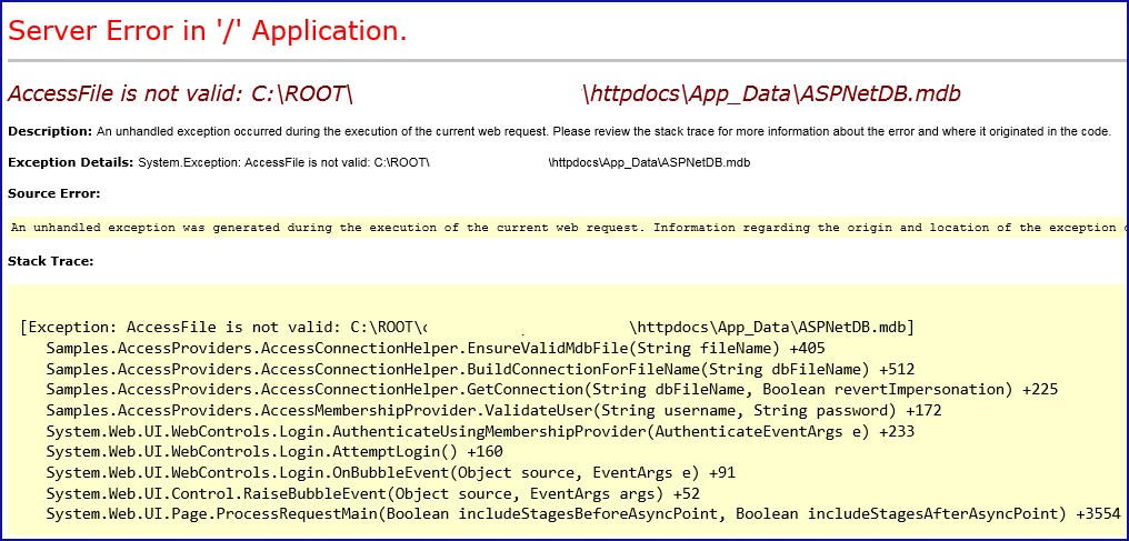 AccessFile is not valid Asp.Net
