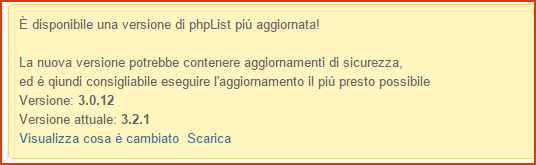 PhpList Avviso Versione Aggiornata